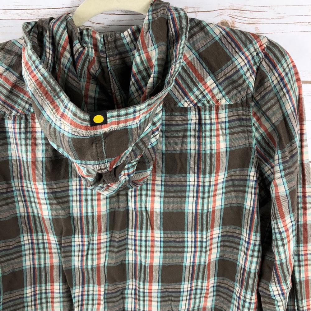 Life Is Good brown plaid hi low button up hood top - Picture 8 of 8